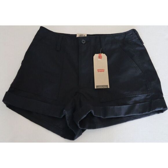 Levi's A09830001 Women's Sz 30 Black Ribcage Hi-Waist Utility Cuffed Shorts $80 - Picture 1 of 7